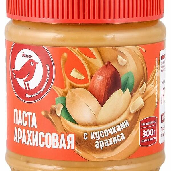 Паста арахисовая АШАН Красная птица с кусочками арахиса