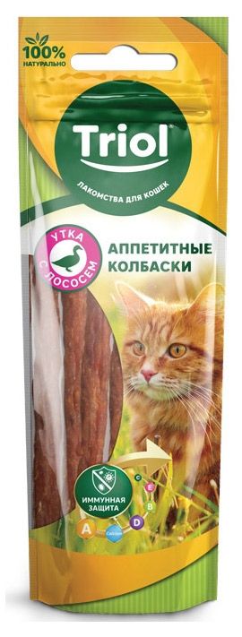 

Лакомство для кошек Triol Аппетитные колбаски из утки с лососем 40 г