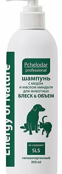Пчелодар Шампунь с медом и алоэ для собак и кошек всех пород с длинной и густой шерстью 350 мл