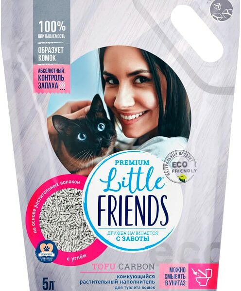 Наполнитель для кошачьего туалета Little Friends Tofu Carbon комкующийся 2.5кг
