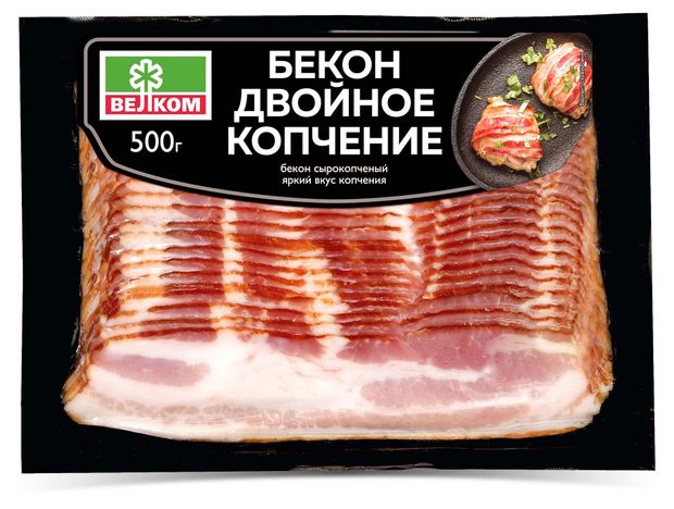 

Бекон Велком сырокопченый двойного копчения в нарезке, 500 г