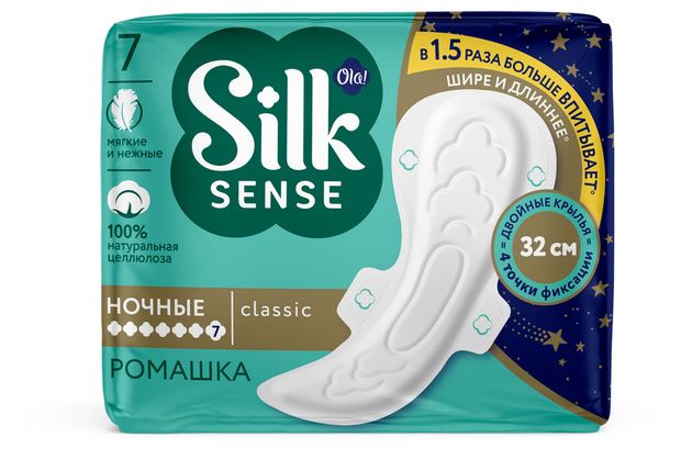 

Прокладки Ola! Silk Sense classic wings singles night Ромашка толстые, 7 шт.
