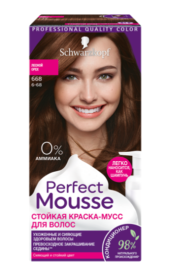 Краска-мусс для волос Perfect Mousse сияющий и стойкий цвет 668 Лесной орех