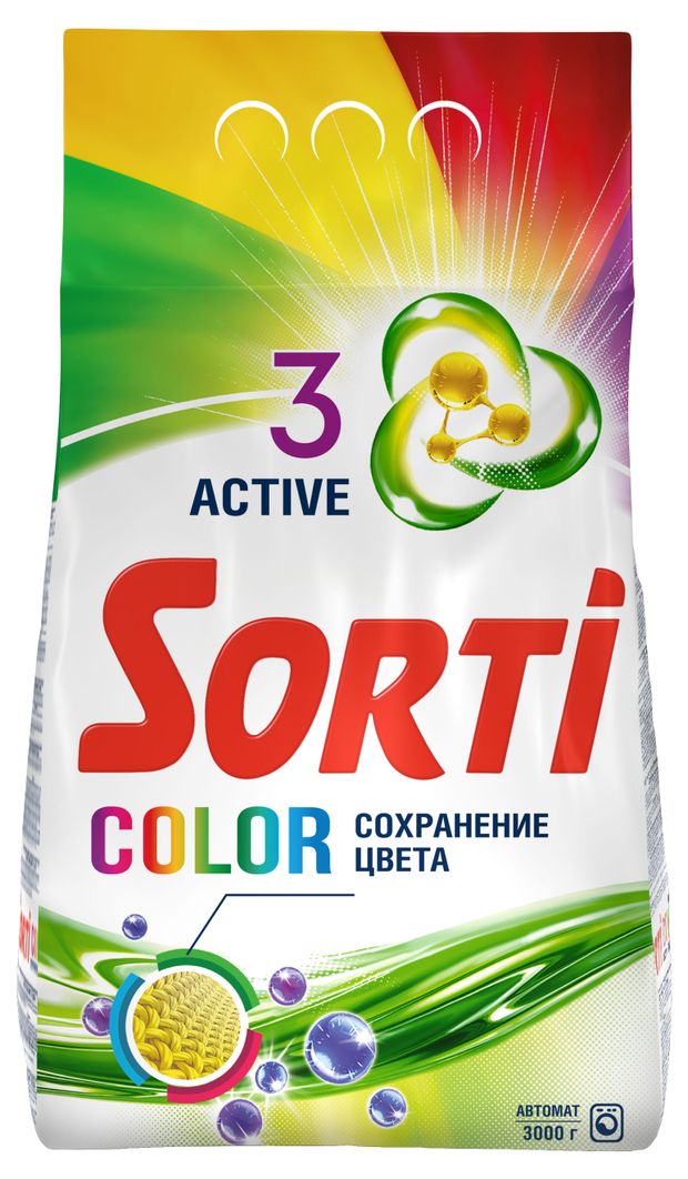 

Стиральный порошок для цветного белья Sorti Color универсальный, автомат 3 кг