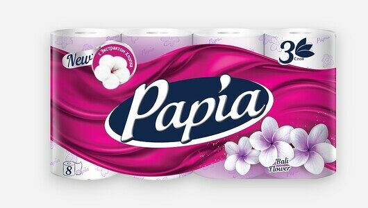 Бумага туалетная Papia Bali Flower 3 слоя, 8 штук