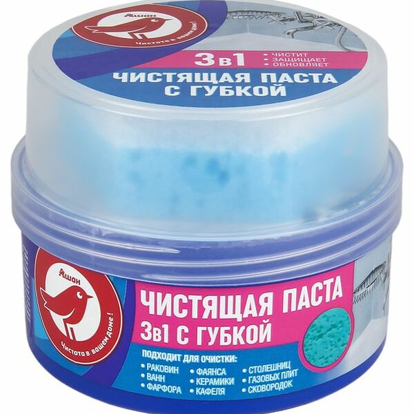 Чистящая паста АШАН Красная птица 3 в 1 с губкой, 400 г