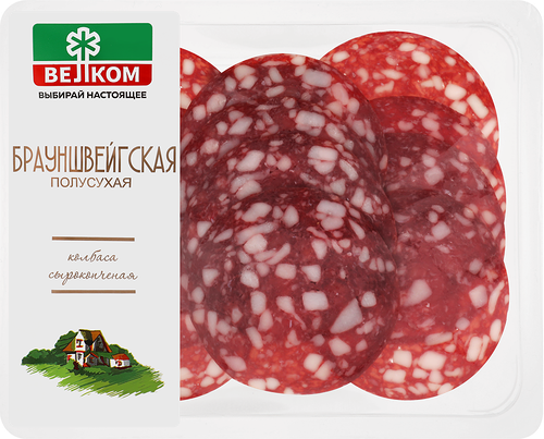 Колбаса Велком Брауншвейгская колбаса сырокопченая полусухая, 90г