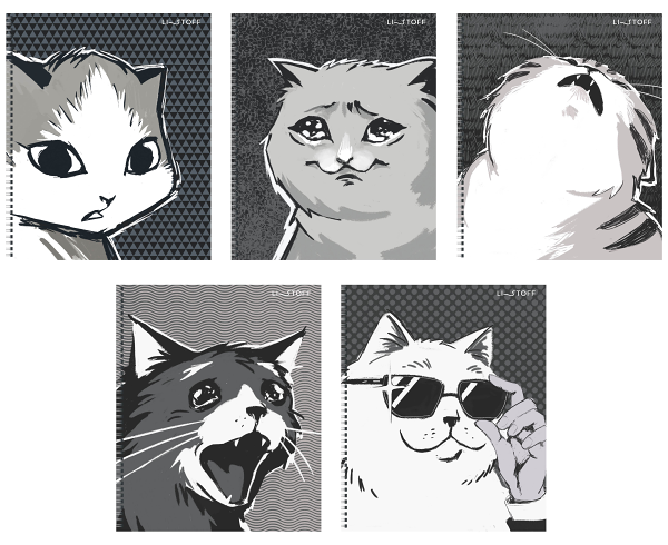 Тетрадь Listoff Монохромные котики A5 клетка, 96 л, в ассортименте