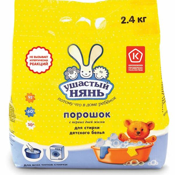 Стиральный порошок Ушастый нянь для детского белья универсальный 2.4 кг