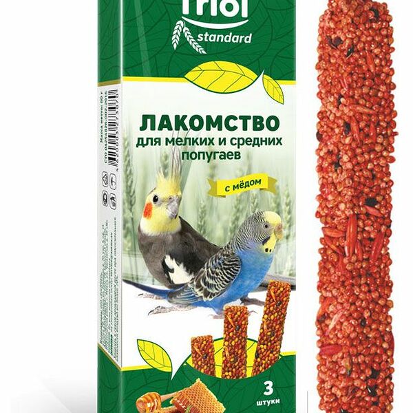 Лакомство для мелких и средних попугаев Triol с мёдом, 3 шт.