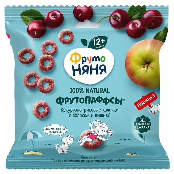 Фрутопаффсы ФрутоНяня кукурузно-рисовые с яблоком и вишней с 12 месяцев 21г