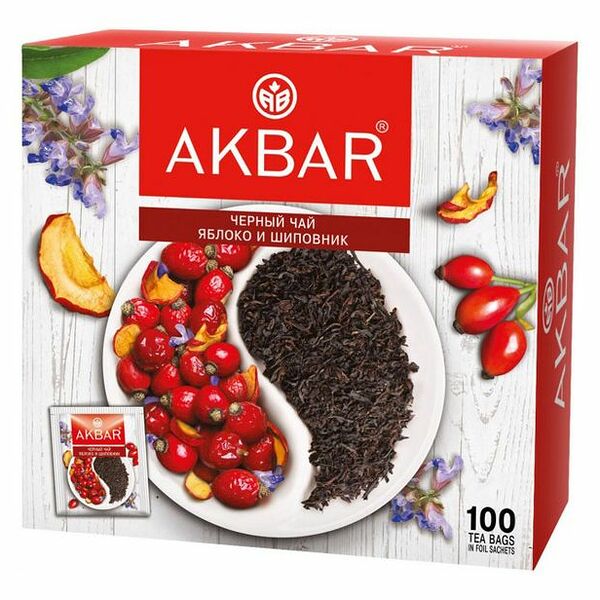 Чай черный Akbar Яблоко шиповник 100 пак.