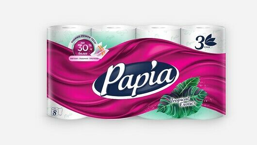 Туалетная бумага Papia Тропическая экзотика 3 слоя 8 рулонов