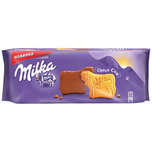 Печенье Milka Choco-Cow покрытое молочным шоколадом в Магнит со скидкой –25%