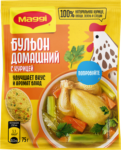 

Бульон Maggi Домашний с курицей овощами и зеленью 75 г