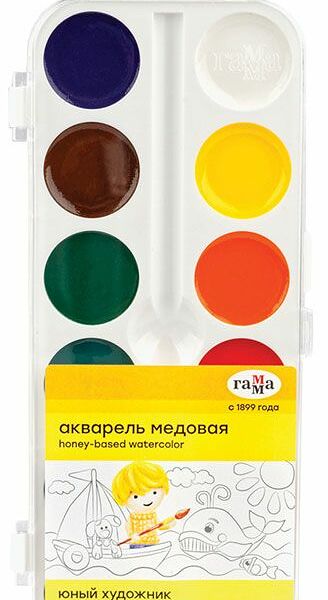 Набор красок Гамма Юный Художник акварельных медовых полусухих без кисточки, 12 цветов