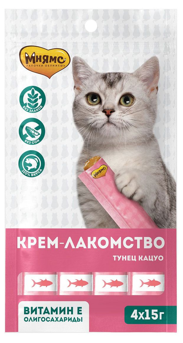

Крем-лакомство для кошек Мнямс Тунец Кацуо, 15 г х 4 шт