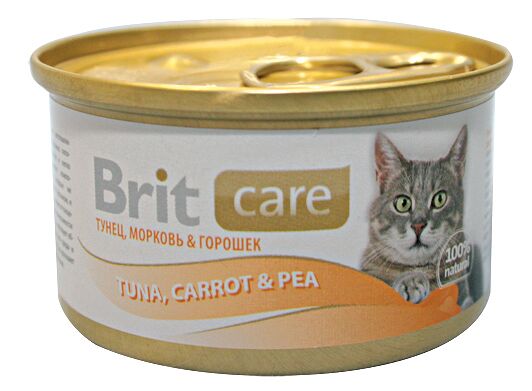 Brit Care консервы для кошек (кусочки) Тунец, морковь и горошек