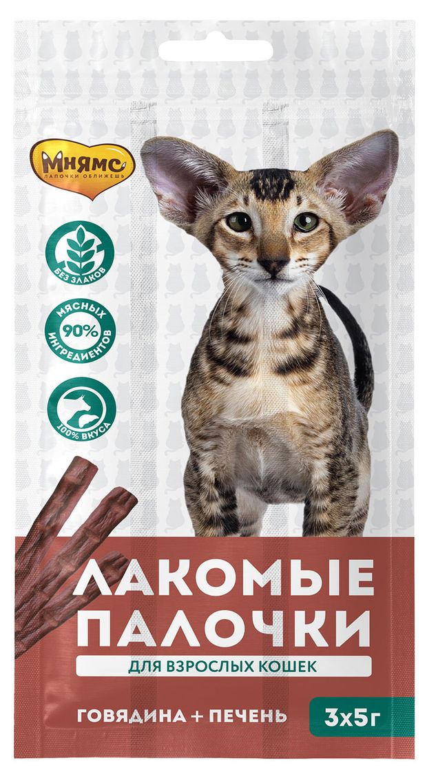 

Лакомство для кошек Мнямс палочки говядина-печень 15 г