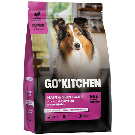 Сухой корм HAIR+SKIN CARE Duck для щенков и собак всех возрастов со свежей уткой, фруктами и овощами 1590г