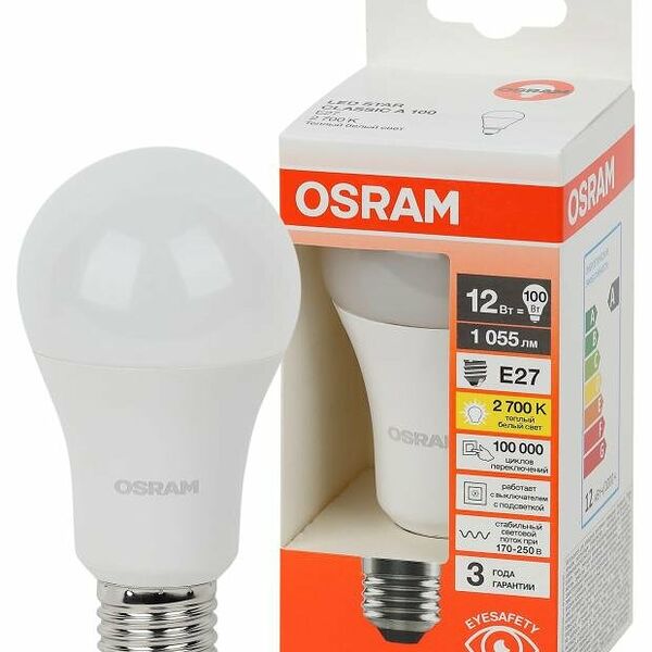 Лампа светодиодная Osram LED E27 12W груша теплый белый свет
