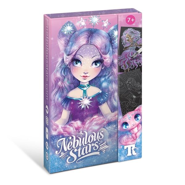 Раскраска для девочек Nebulous Stars, 16 черных эскизов, акварельные краски, кисть