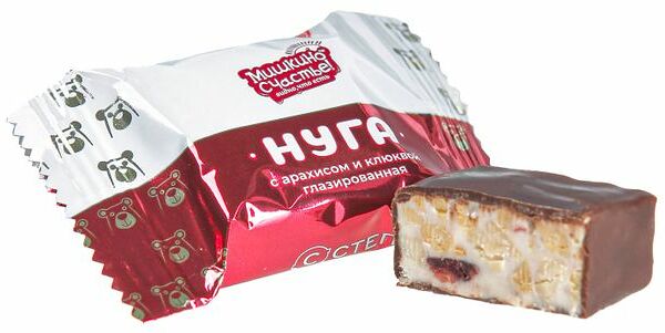 Конфеты Мишкино Счастье Нуга с арахисом и клюквой глазированные