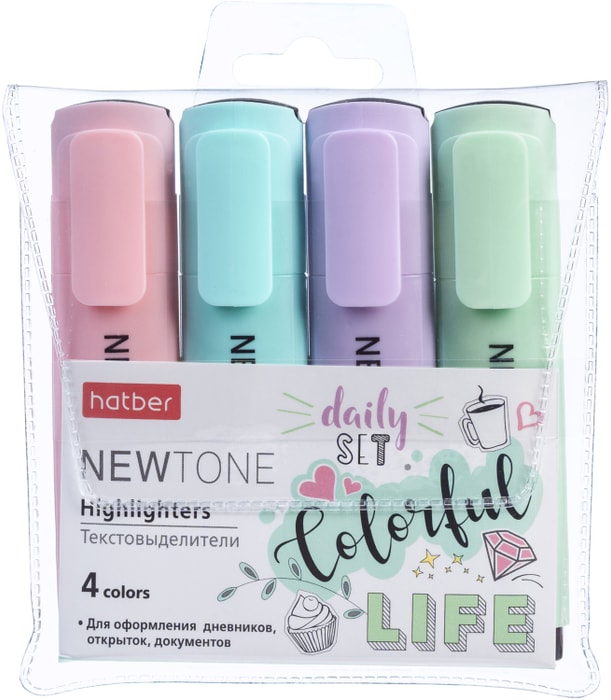 

Набор текстовыделителей Hatber NEWtone Pastel (Ньютон Пастел) 4 цвета