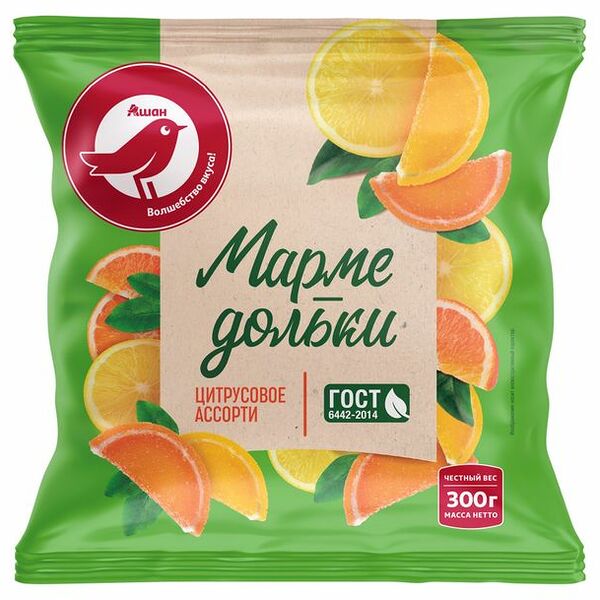 Мармелад АШАН Красная птица Мармедольки цитрусовое ассорти