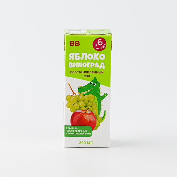 Сок ВкусВилл яблочно-виноградный восстановленный, осветленный 200мл
