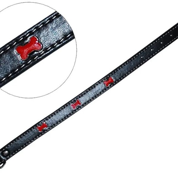 Ошейник N1 Уют косточки красные прошитый черный 40 см для собак