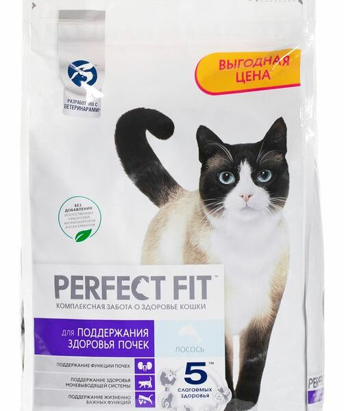 Корм для кошек PERFECT FIT для здоровья почек, лосось сух. 2,5кг