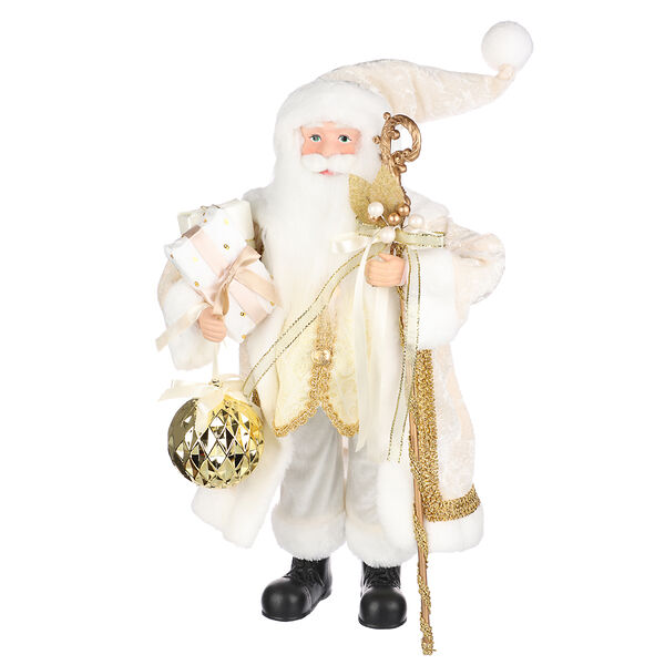 Сноу бум сувенир-фигура интерьерная дед мороз, 45 см, полиэстер, бело-золотая шубка