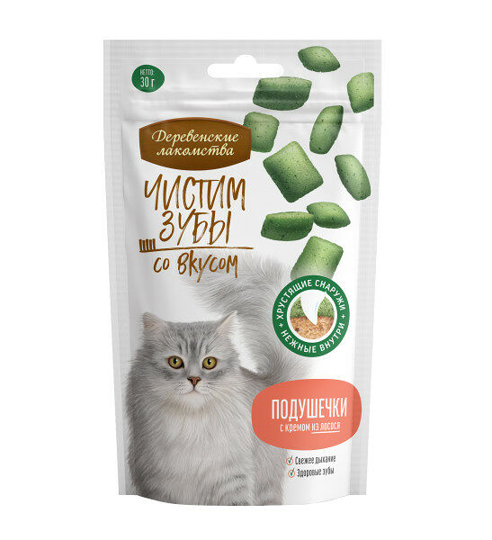Подушечки с кремом из лосося Деревенские лакомства Чистим зубы для кошек 30 г