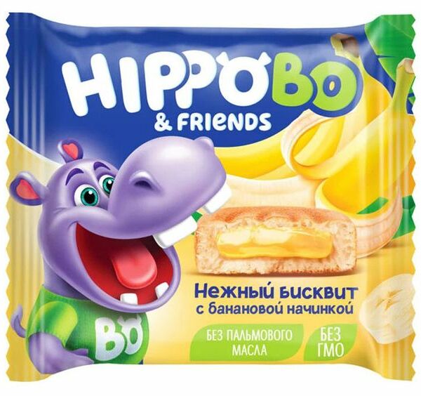 Пирожное Hippo Bo & friends с банановой начинкой, дизайн в ассортименте, 32 г