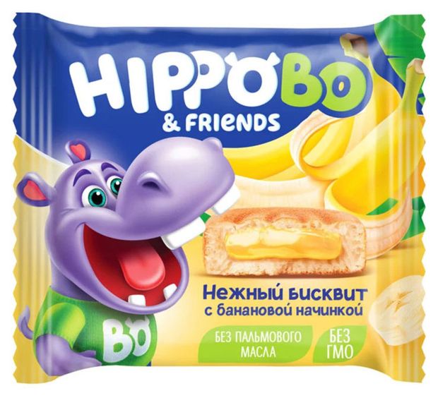 

Пирожное Hippobo&friends с банановой начинкой, дизайн в ассортименте, 32 г