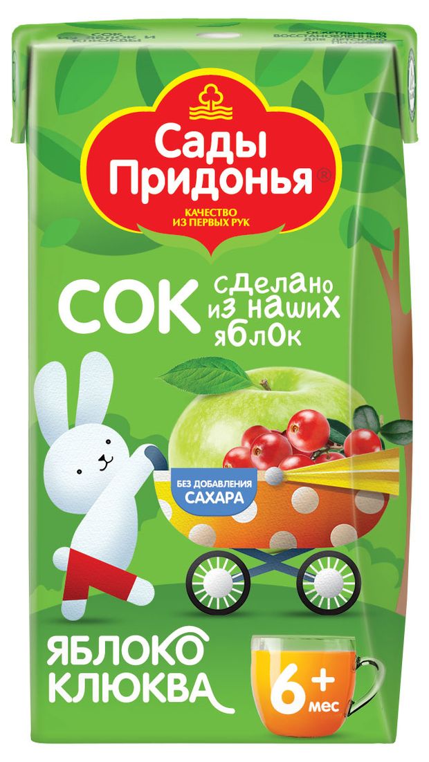 

Сок Сады Придонья Яблоко, клюква осветленный восстановленный, с 6 месяцев 125 мл