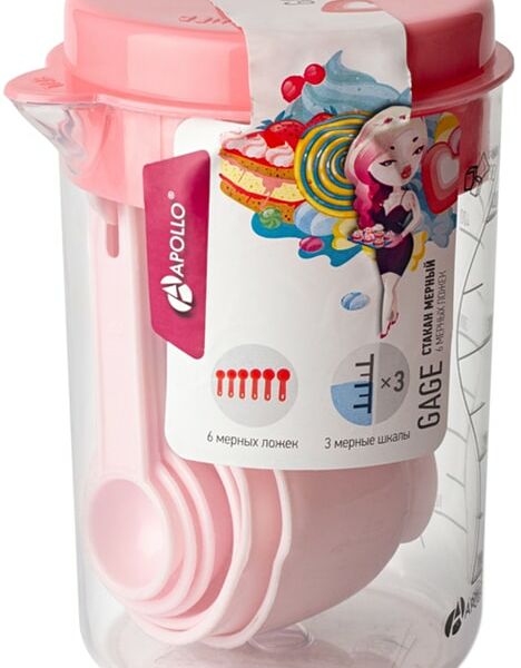 Стакан мерный Apollo Gage розовый 500мл + 6 мерных ложек