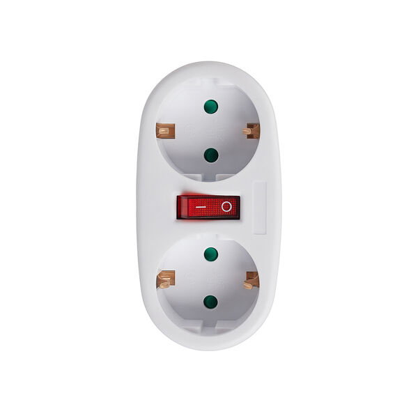 Forza разветвитель 2 гнезда, евро, с заземлением, 16а, 4000вт, с выключателем, белый