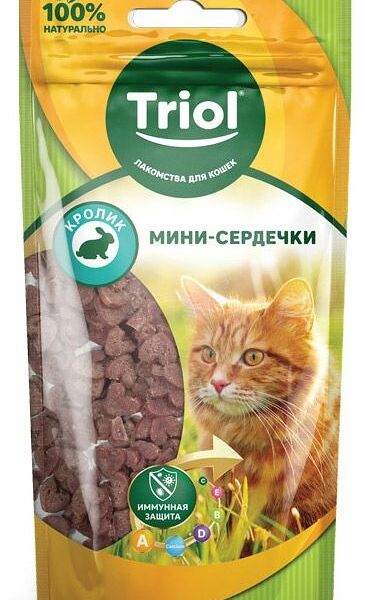Лакомство для кошек Triol мини-сердечки кролик 40 г