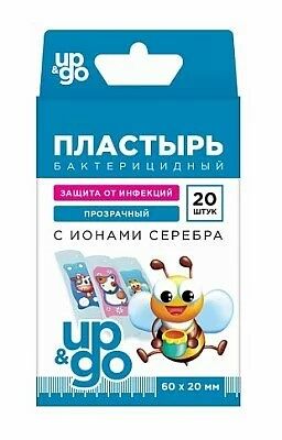 Пластырь бактерицид. с серебром Тату 60х20мм №20 прозрачный (детский) UP&GO