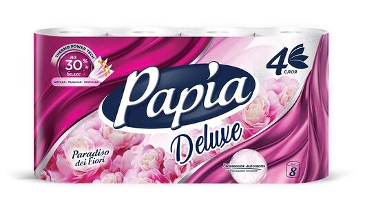 Туалетная бумага Papia Deluxe Paradiso dei Fiori 8 рулонов 4 слоя