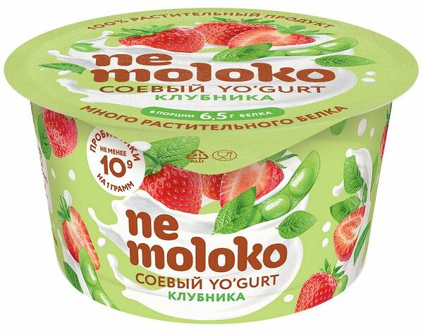 Продукт соевый Nemoloko Yo'gurt с клубникой пробиотиками витаминами и минеральными веществами 130 г