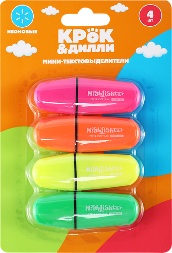 Набор мини-текстовыделителей КРОК&ДИЛЛИ неоновых, 4 цвета