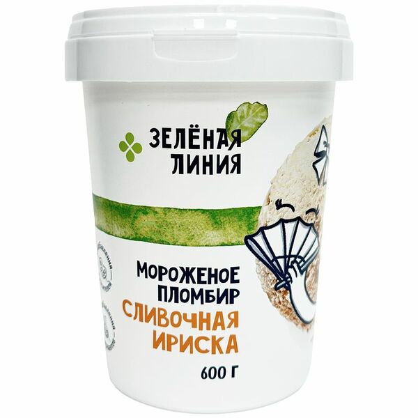 Мороженое Зелёная Линия Сливочная ириска пломбир 15%, 600г