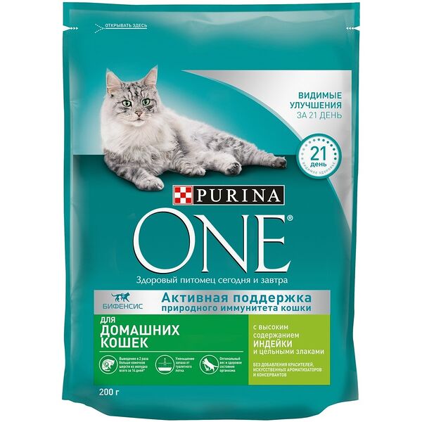 Корм сухой Purina One для домашних кошек с индейкой и цельными злаками