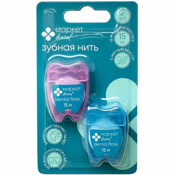 Нить зубная вощеная с мятным вкусом Маркет Dental, 2шт