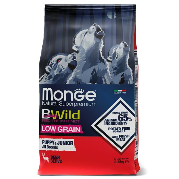 Monge BWild Low grain Puppy & junior низкозерновой корм из мяса оленя для щенков всех пород 2,5 кг