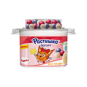 Йогурт Растишка со вкусом пломбира, драже хрустящие шарики с ягодным вкусом 3% 116 г