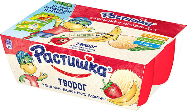 Творог детский Растишка Клубника-банан, Пломбир, с 3 лет, 3.5% (6 шт.)